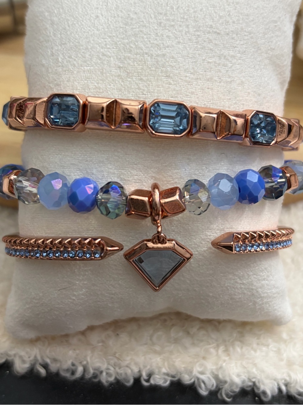 Bomb Party Rose Gold and Blue Crystal Bracelet Stack - Women Jewelry